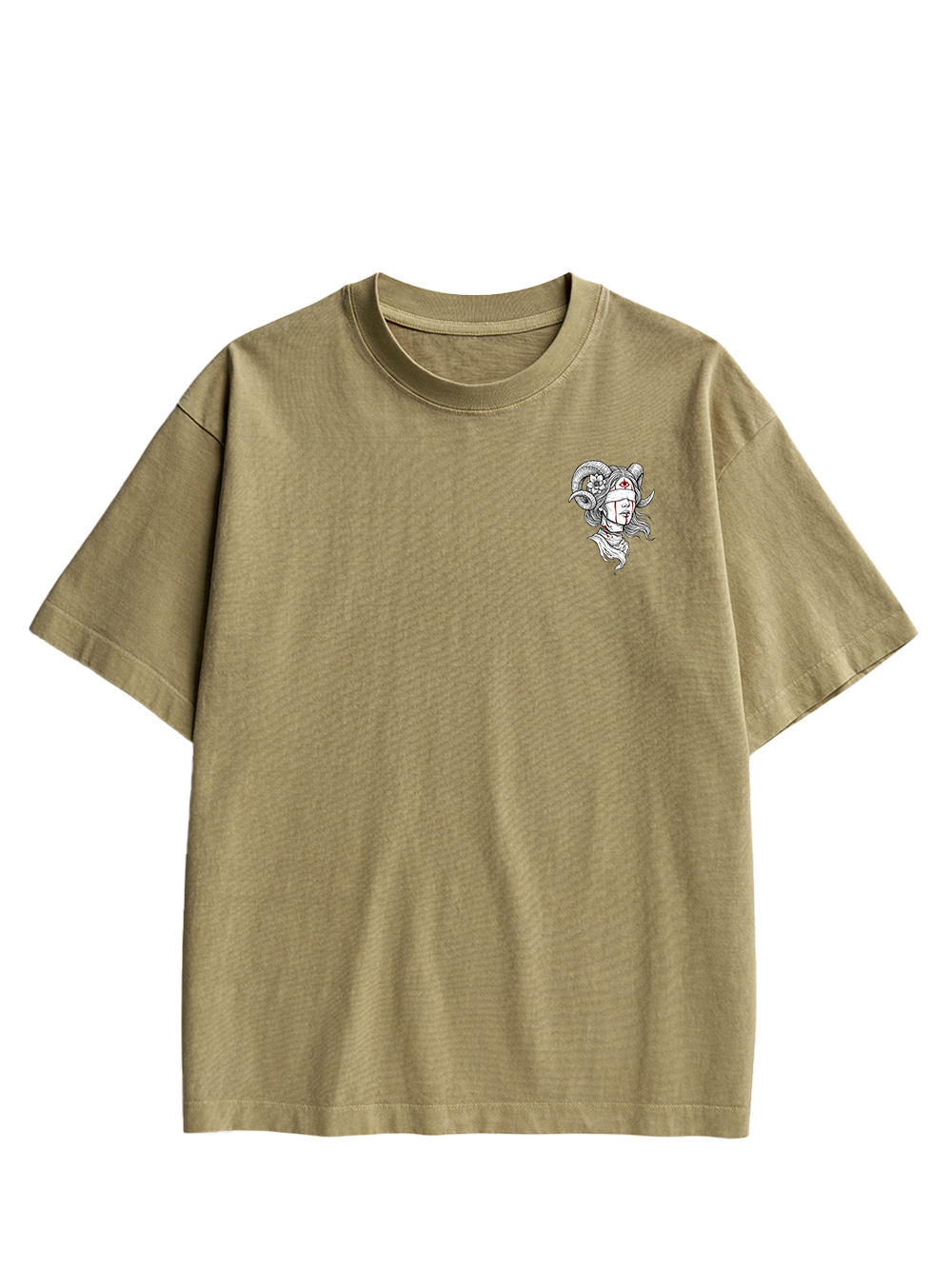 RAM HORN GIRL BLOODY NECK DOUBLE SIDED PRINT WASHED TSHIRT