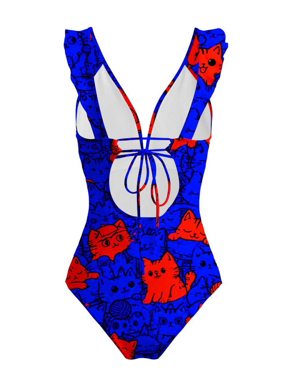 NEON KITTIES V-NECK ONE PIECE SWIMSUIT