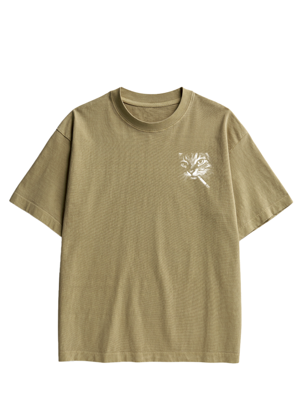 Sad Cat Energy Double Sided Print Washed TShirt