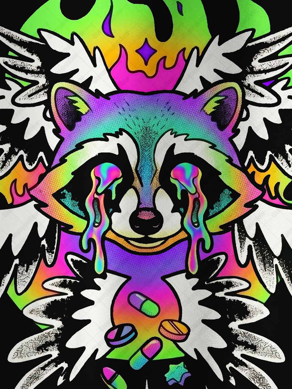 CRYING RACCOON FLAMES ECO OVERSIZED GRAPHIC TEES