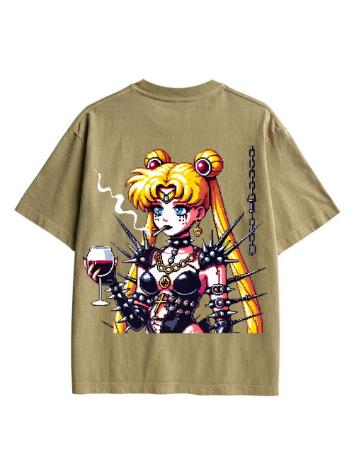 Punk Moon Double Sided Print Washed T-Shirt