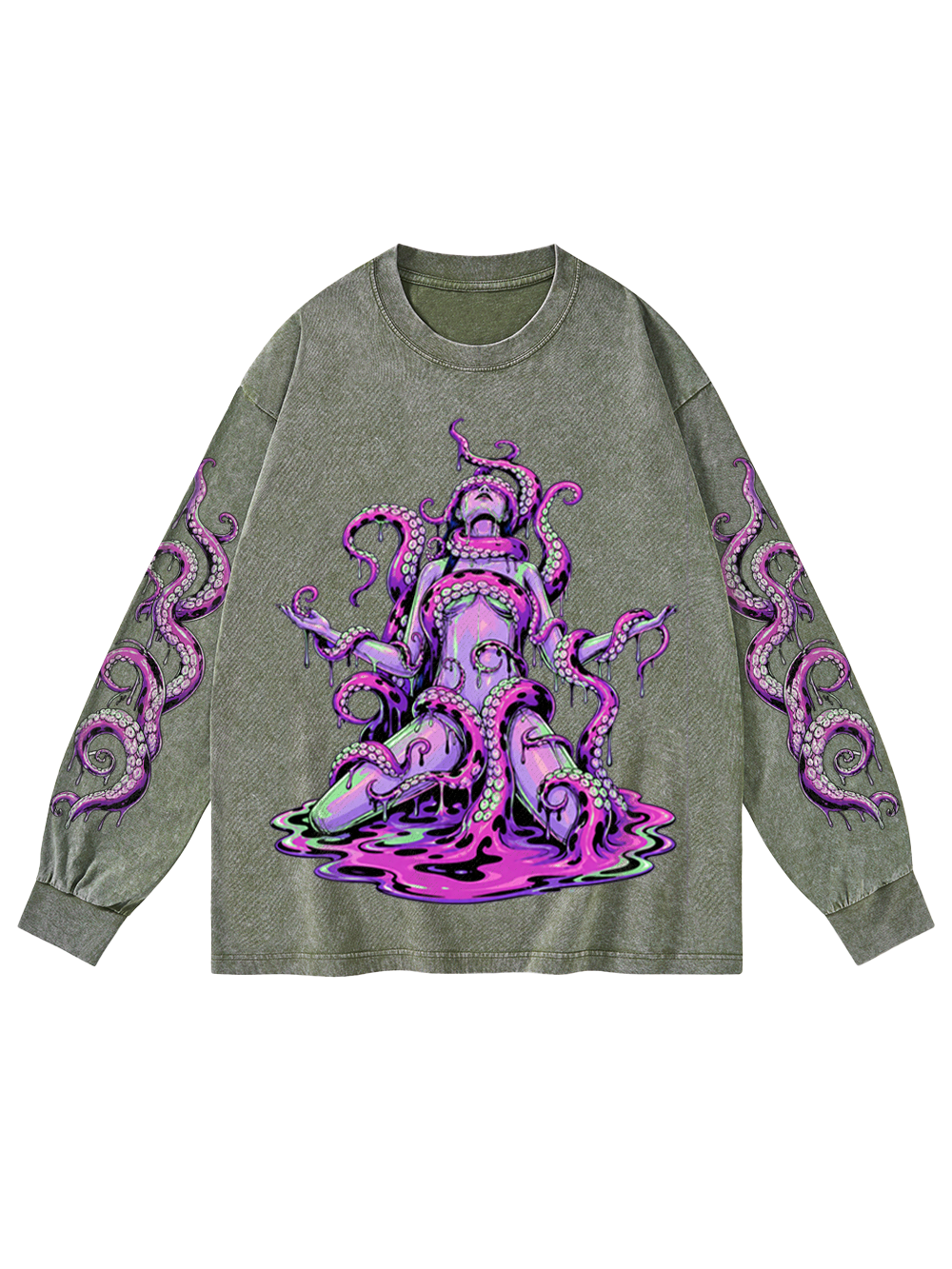 TENTACLE GODDESS WASHED LONG-SLEEVE GRAPHIC TSHIRT