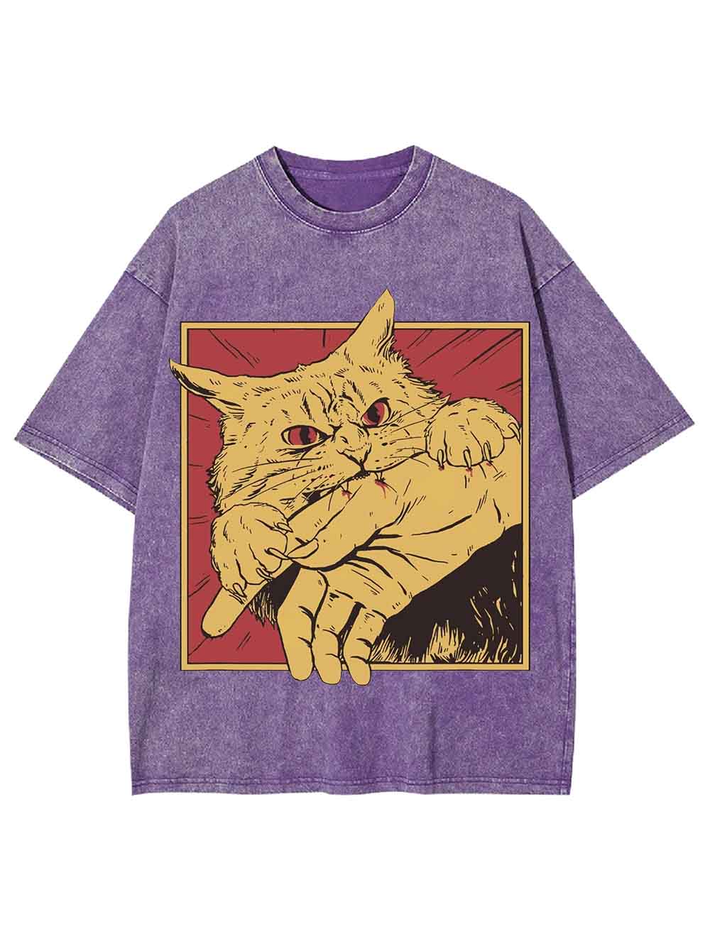 Defensive Cat with Stick Washed Tshirt