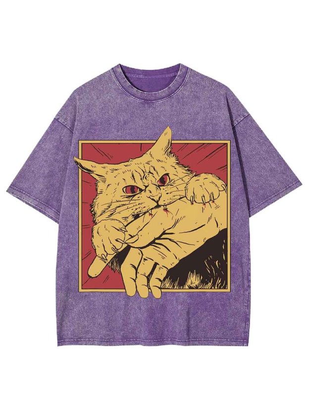 Defensive Cat with Stick Washed Tshirt