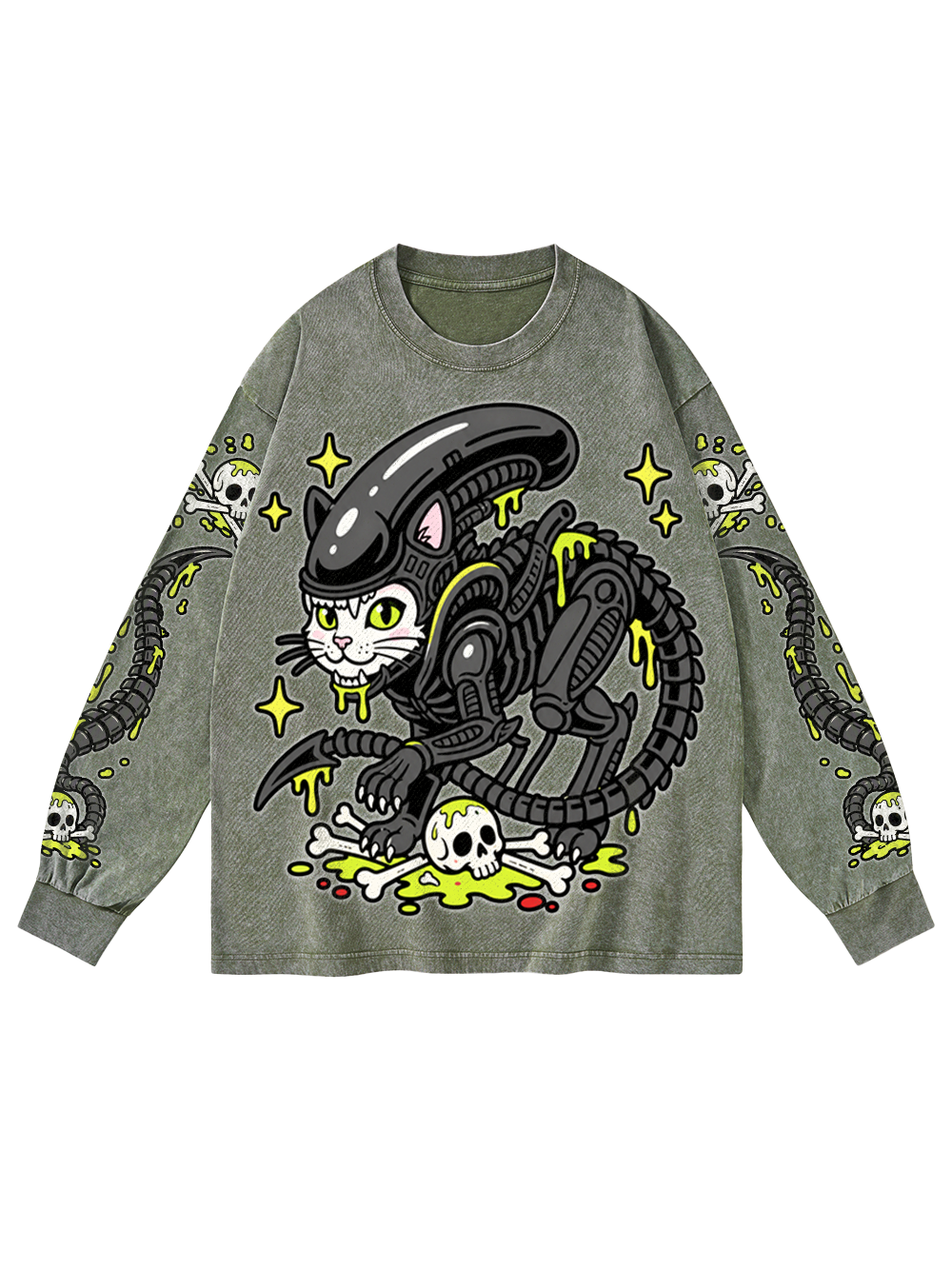 XENOMORPH CAT WASHED LONG-SLEEVE GRAPHIC TSHIRT