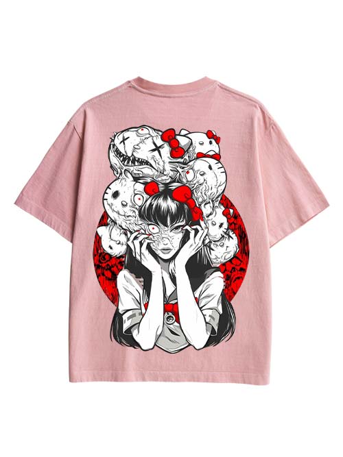 Tomie And Hello Kitty Double Sided Print Washed TShirt