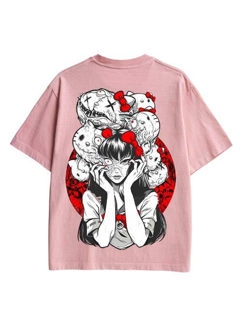 Tomie And Hello Kitty Double Sided Print Washed TShirt
