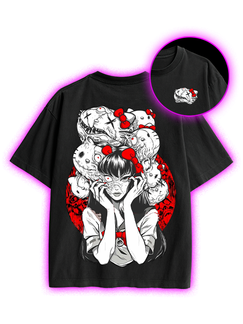 Tomie And Hello Kitty Double Sided Print Washed TShirt