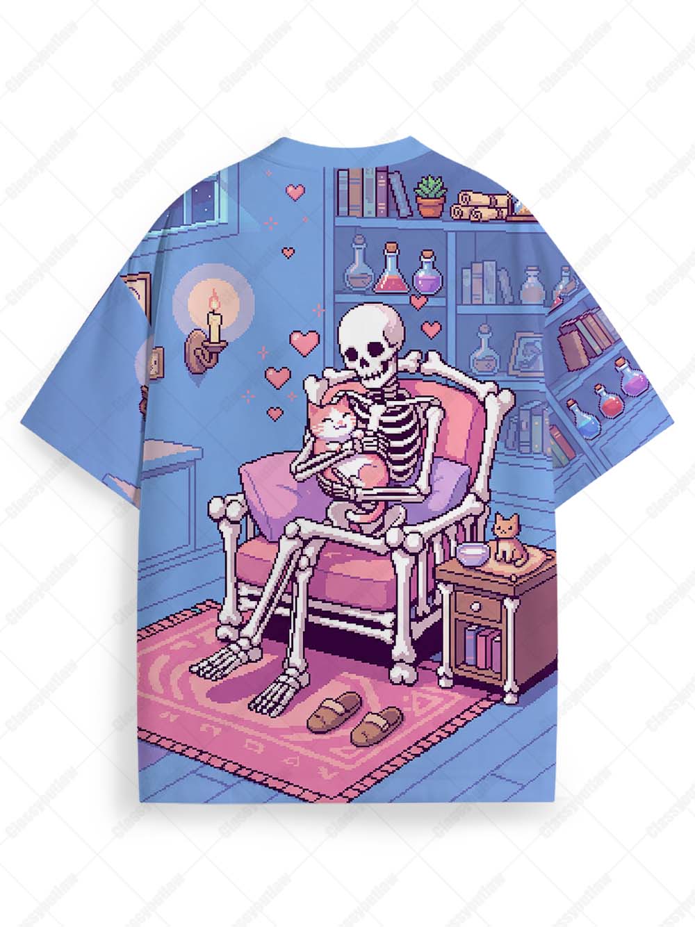 COZY SKELETON CAT LOVER ECO OVERSIZED GRAPHIC TEES