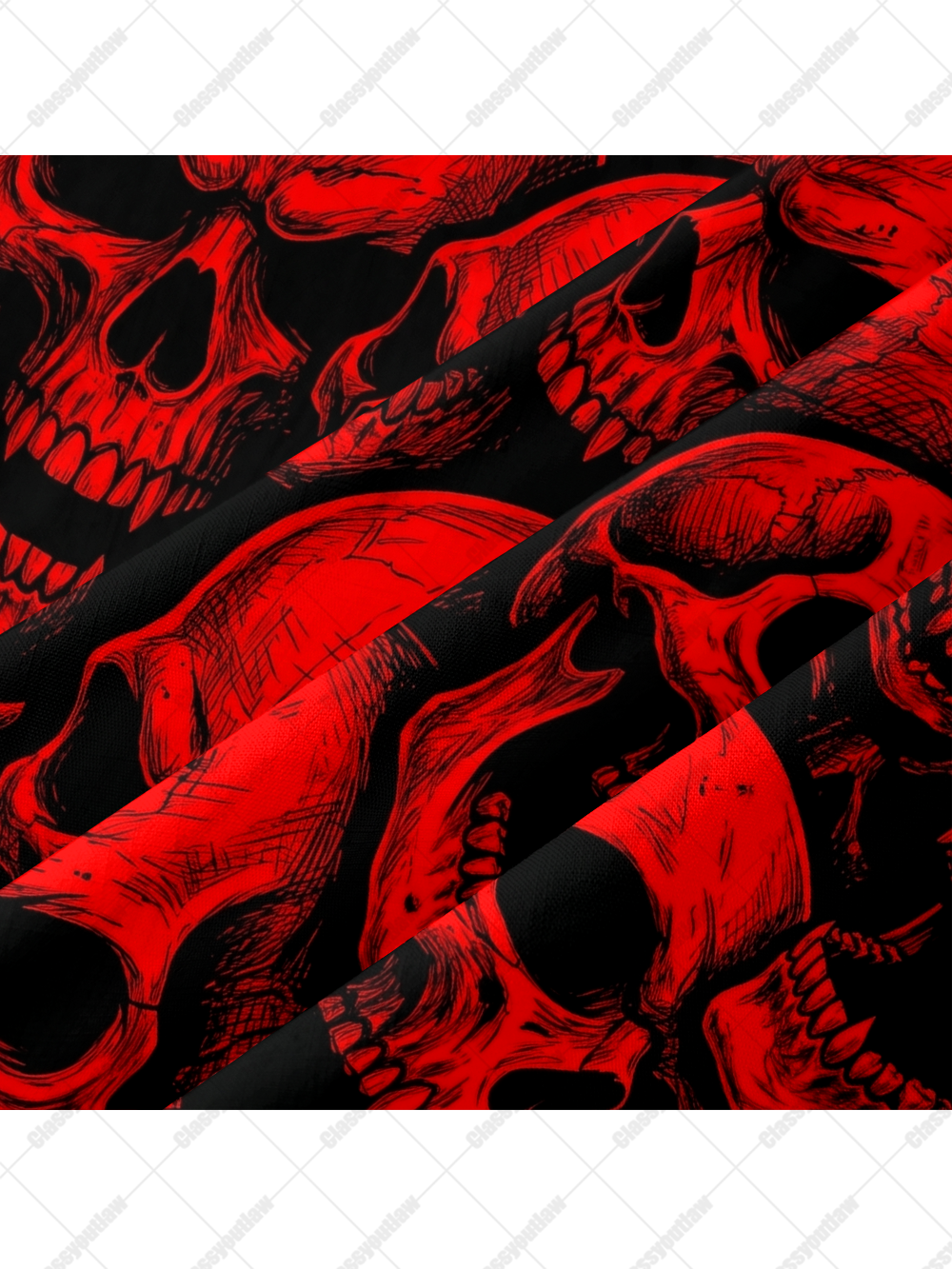 RED SKULL PRINT BUTTON UP POCKET SHIRT