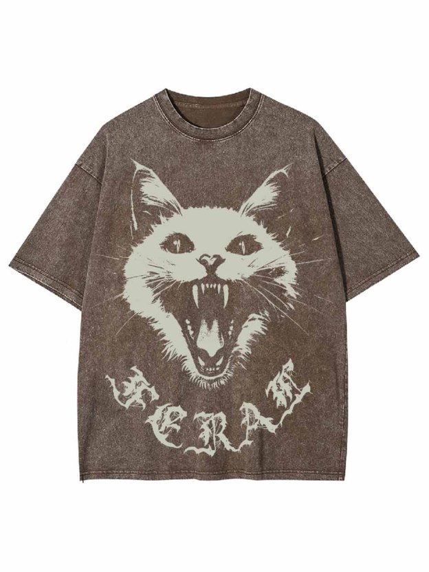 Feral White Cat Washed Tshirt