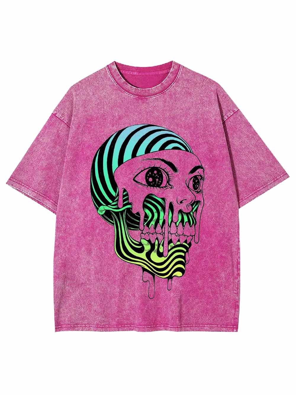 Psychedelic Neon Skull Washed Tshirt