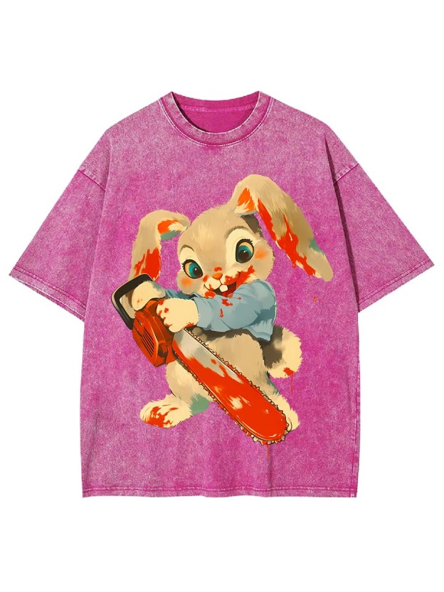 Bloody Bunny with Chainsaw Washed Tshirt