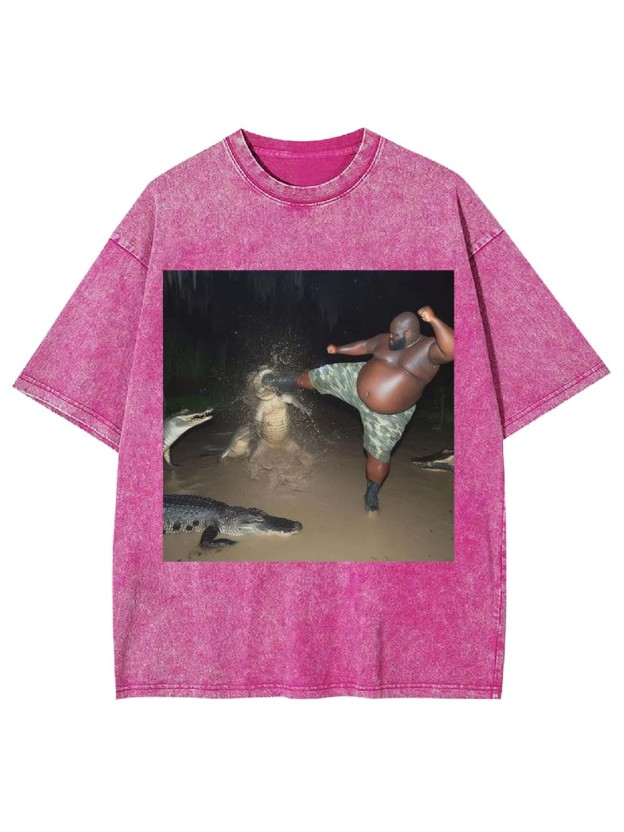 Kicking an alligator in the swamp Washed Tshirt