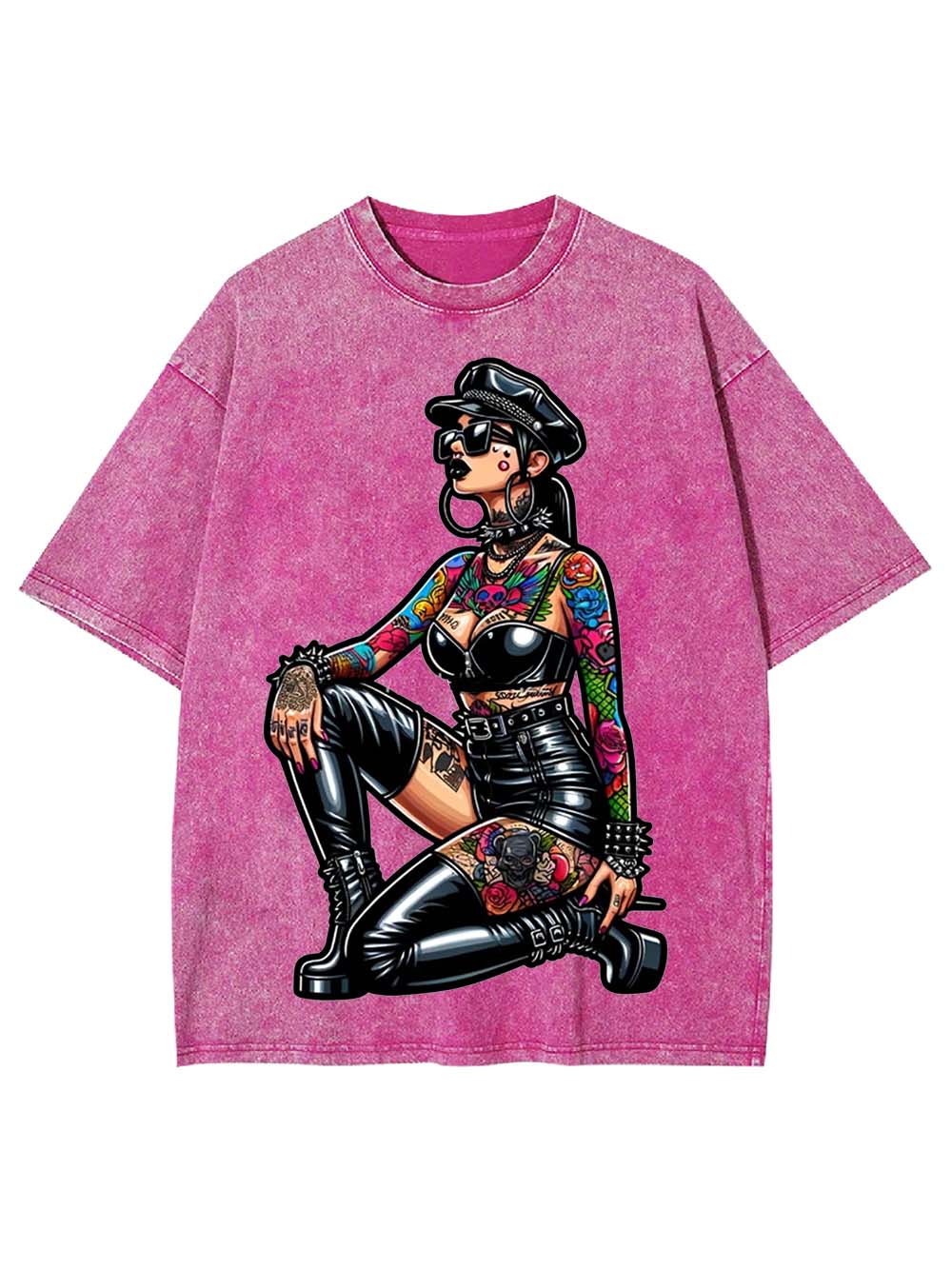 Pinup in Leather and Spikes Washed Tshirt