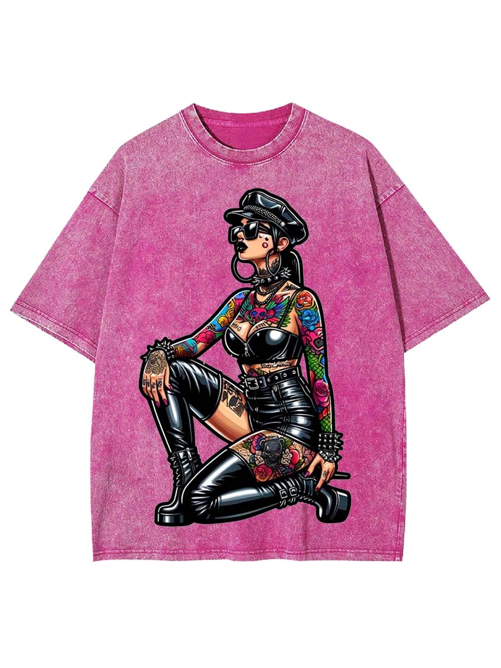 Pinup in Leather and Spikes Washed Tshirt