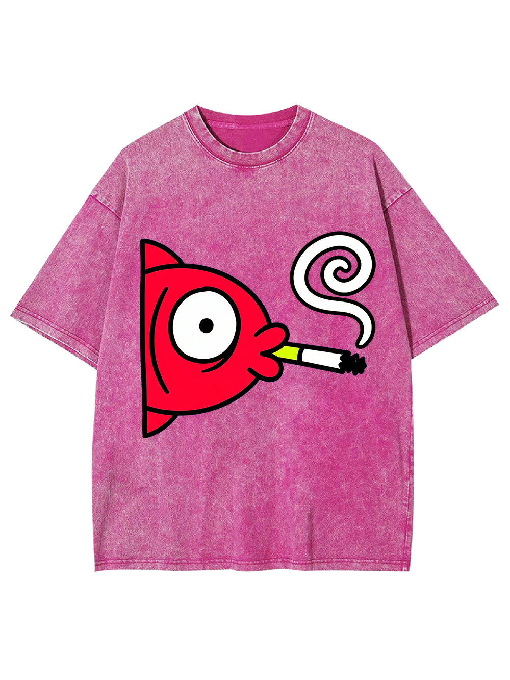 CARTOON RED FISH SMOKING CIGARETTE WASHED TSHIRT