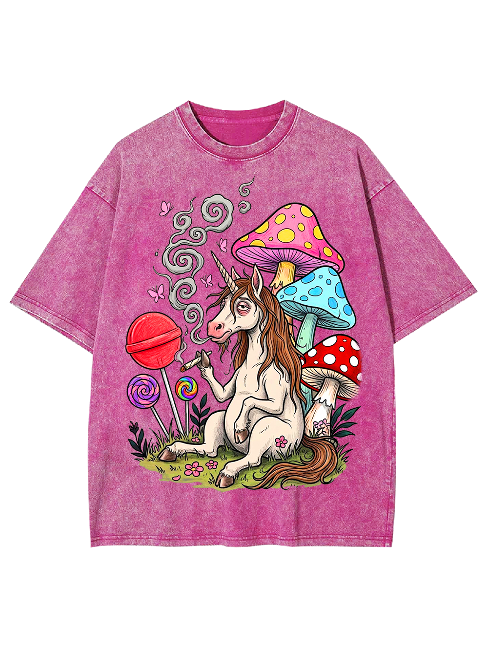 PSYCHEDELIC UNICORN AND MUSHROOM FANTASY WASHED TSHIRT