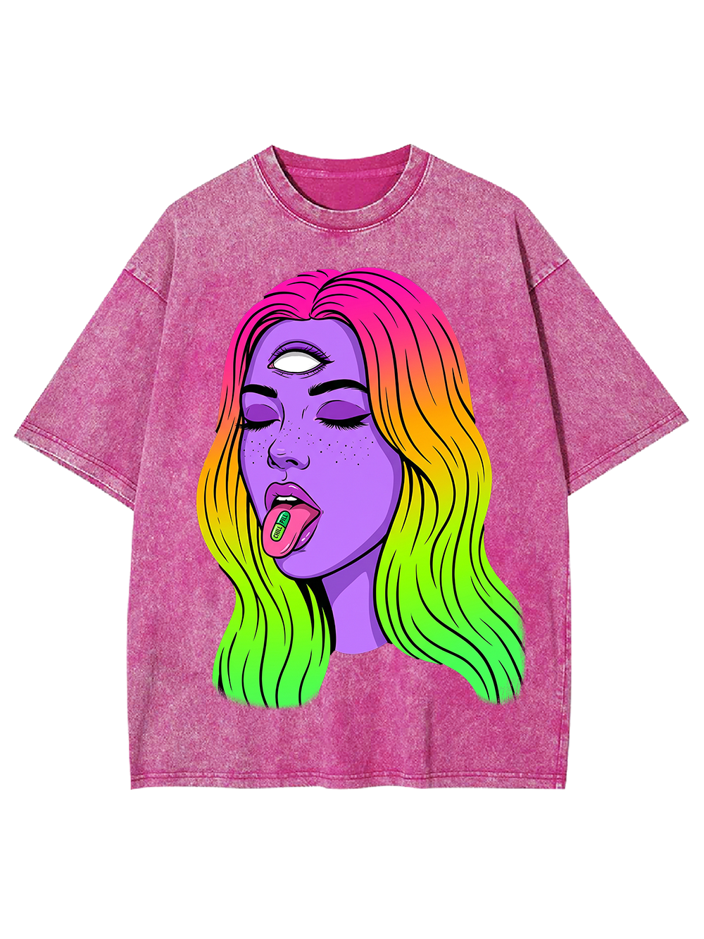 TRIPPY THIRD EYE RAINBOW GIRL WASHED TSHIRT