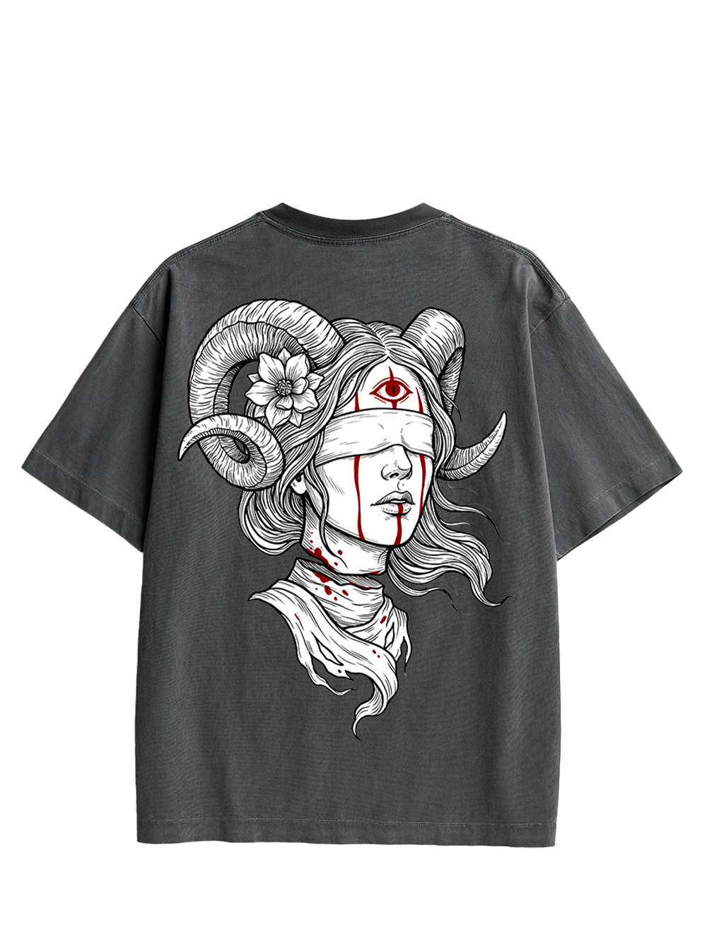RAM HORN GIRL BLOODY NECK DOUBLE SIDED PRINT WASHED TSHIRT