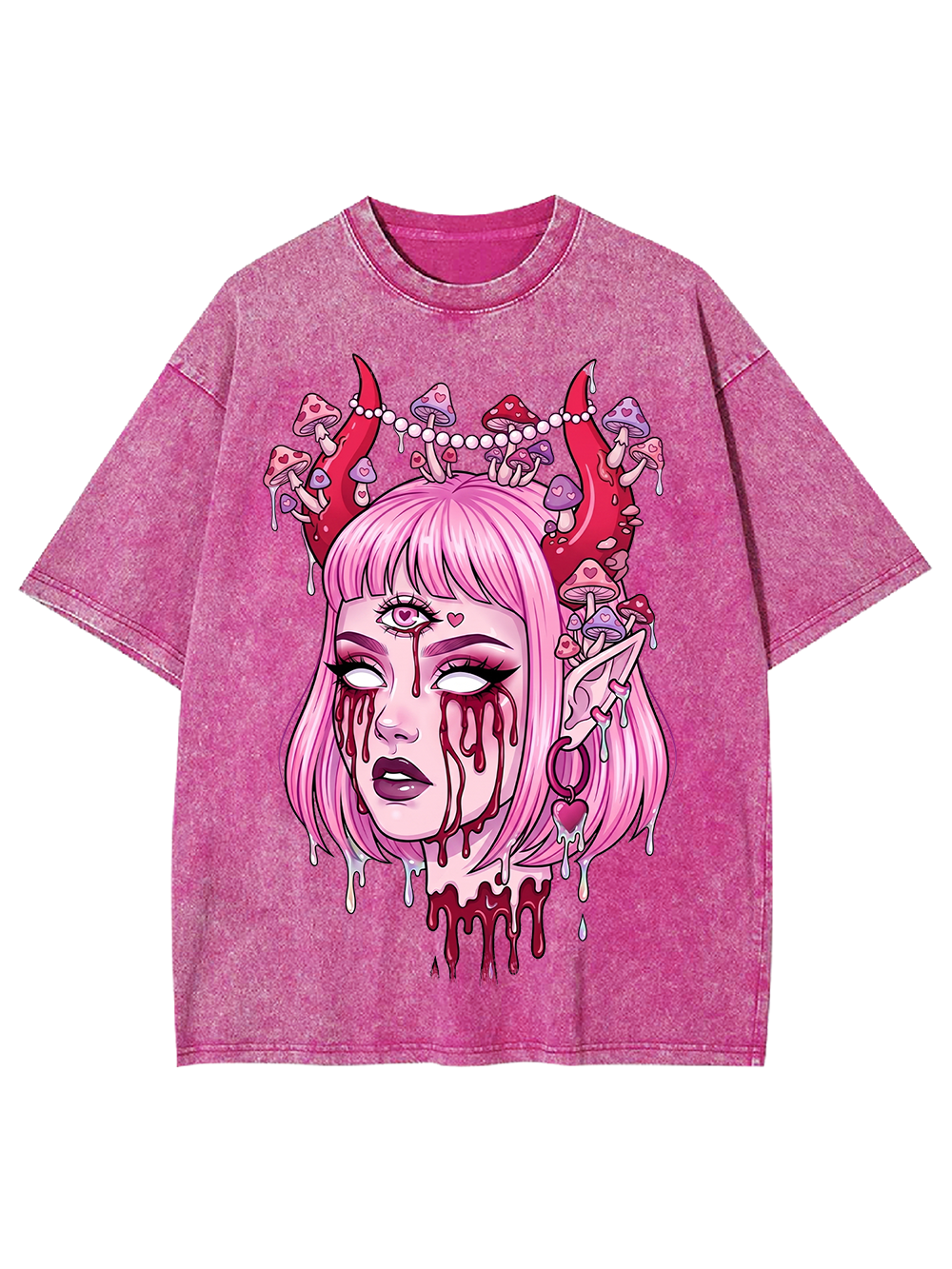 PINK DEMON GIRL SHROOM WASHED TSHIRT