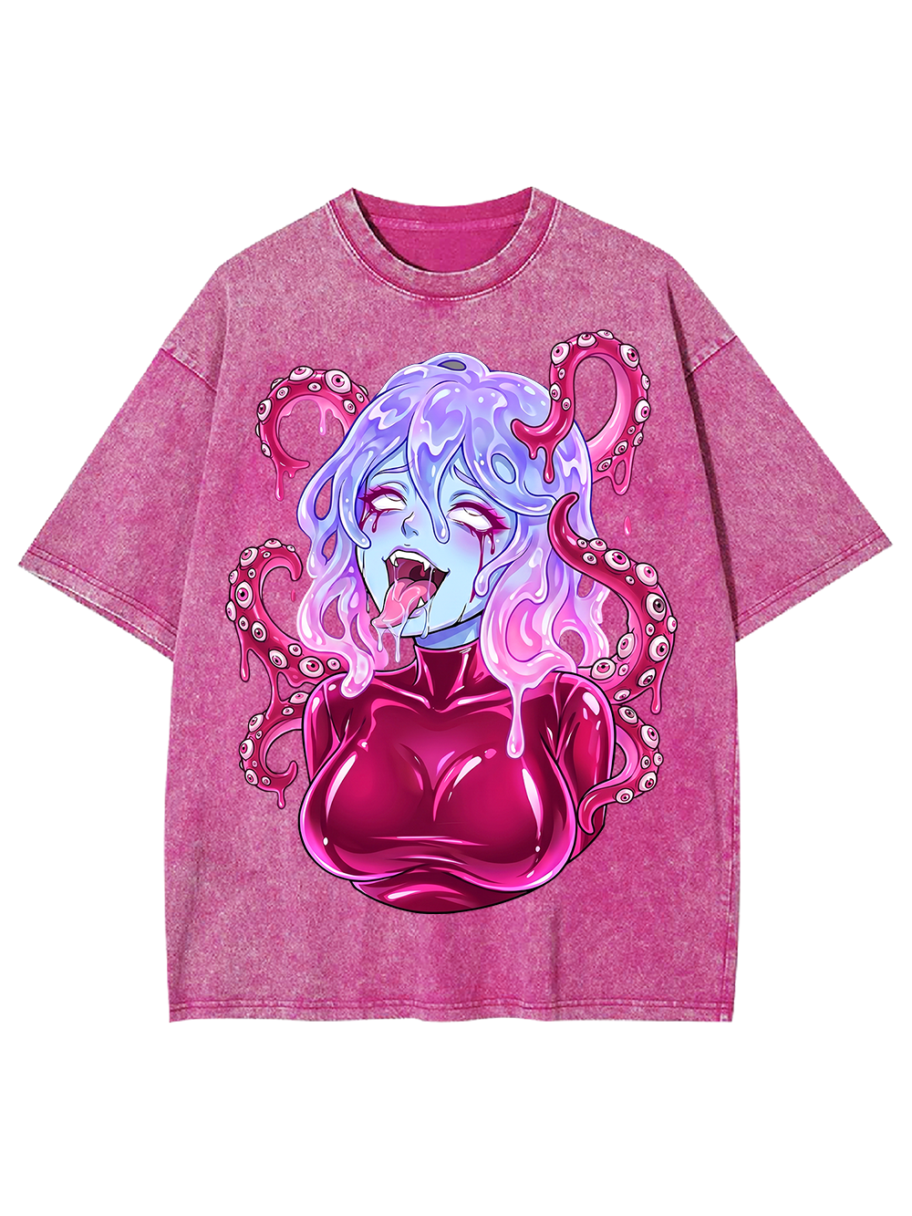 PINK TENTACLE DEMON GIRL WASHED TSHIRT