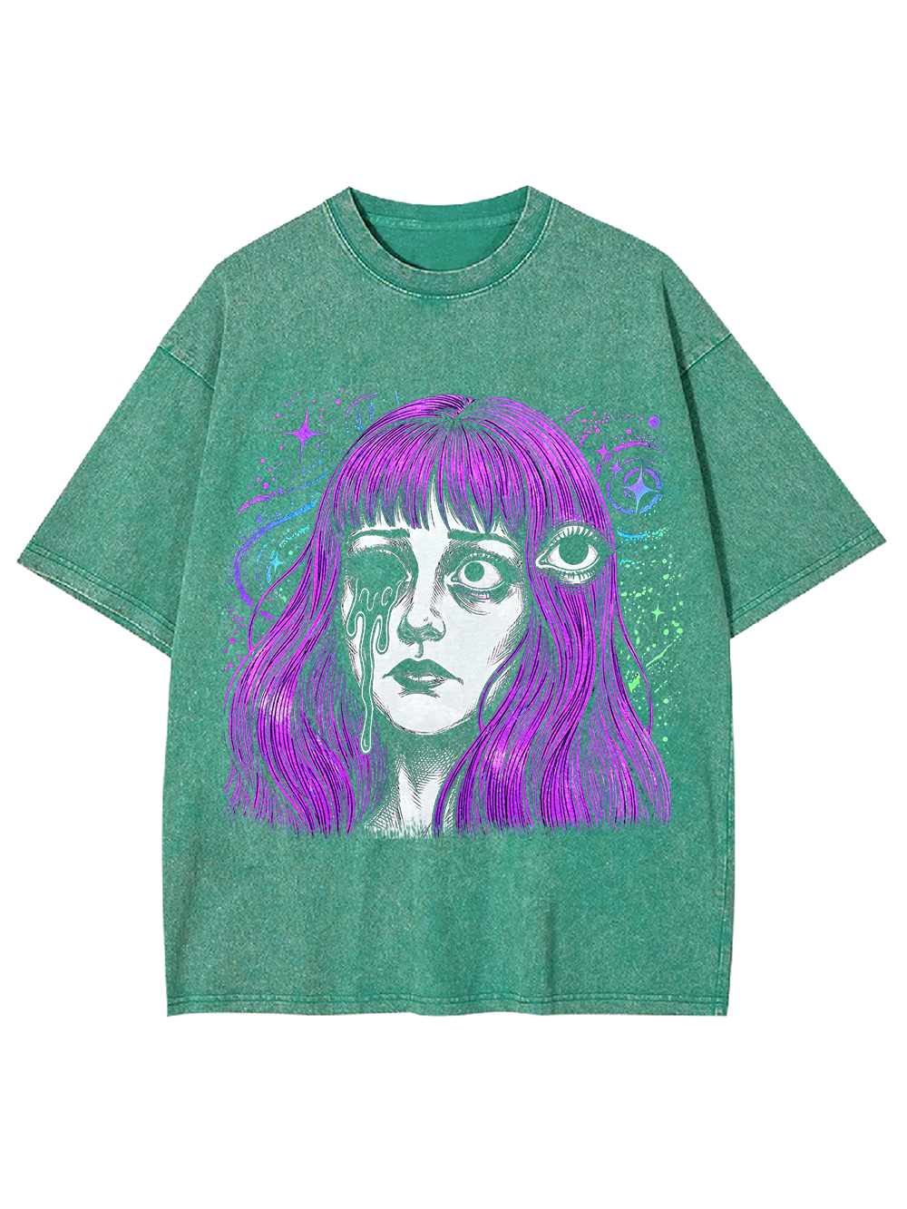 PURPLE PSYCHEDELIC ONE-EYE GIRL WASHED TSHIRT