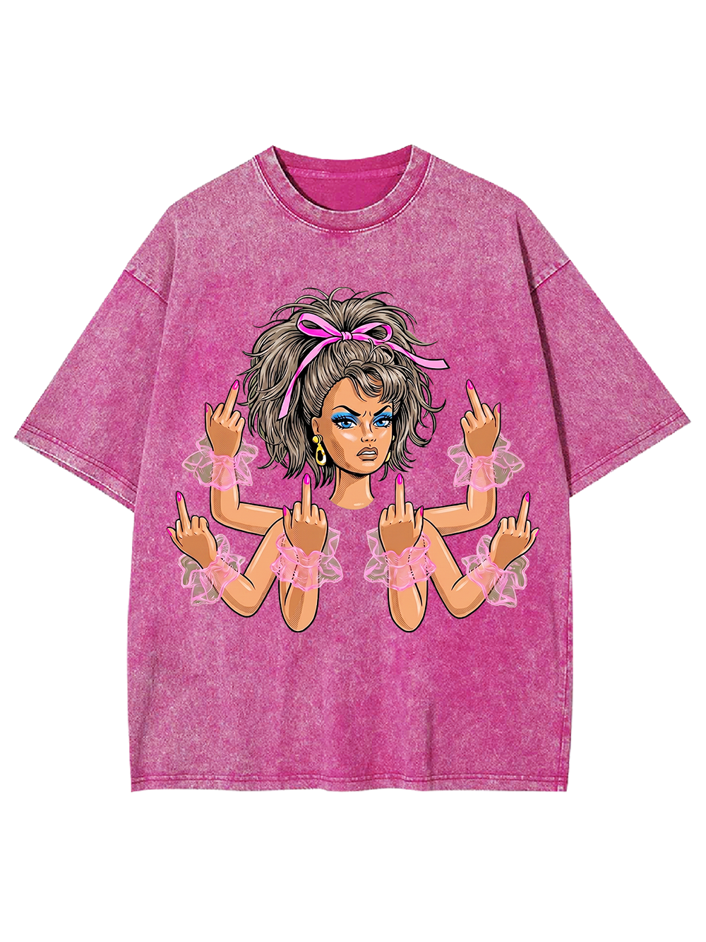 PINK BOW ATTITUDE QUEEN WASHED TSHIRT