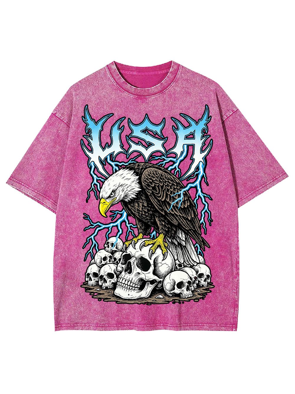 USA EAGLE THUNDER SKULLS WASHED TSHIRT