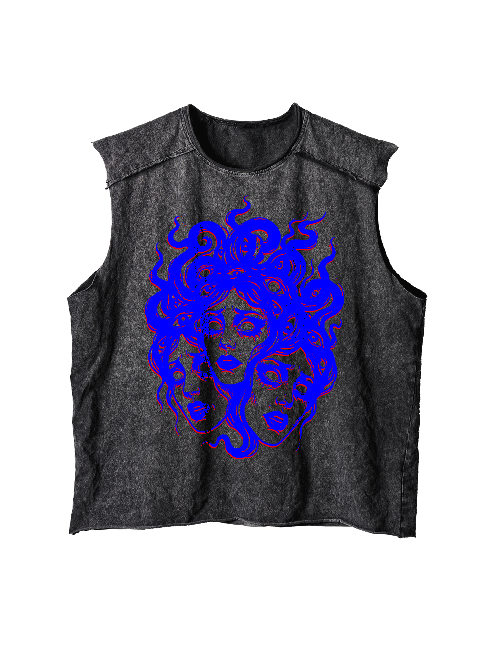 MEDUSA MULTI-FACE PSYCHIC HEAD DISTRESSED TANK TOP