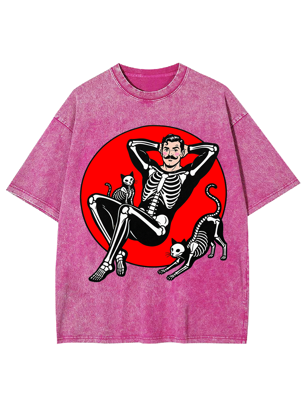 SKELETON QUEEN WITH CATS WASHED TSHIRT