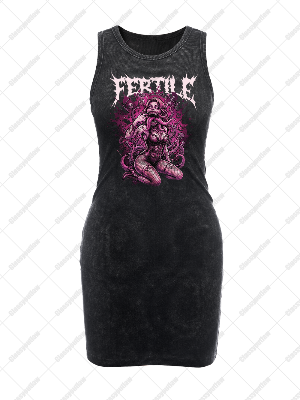 PINK CHAOS FERTILE VINTAGE BODYCON TANK DRESS