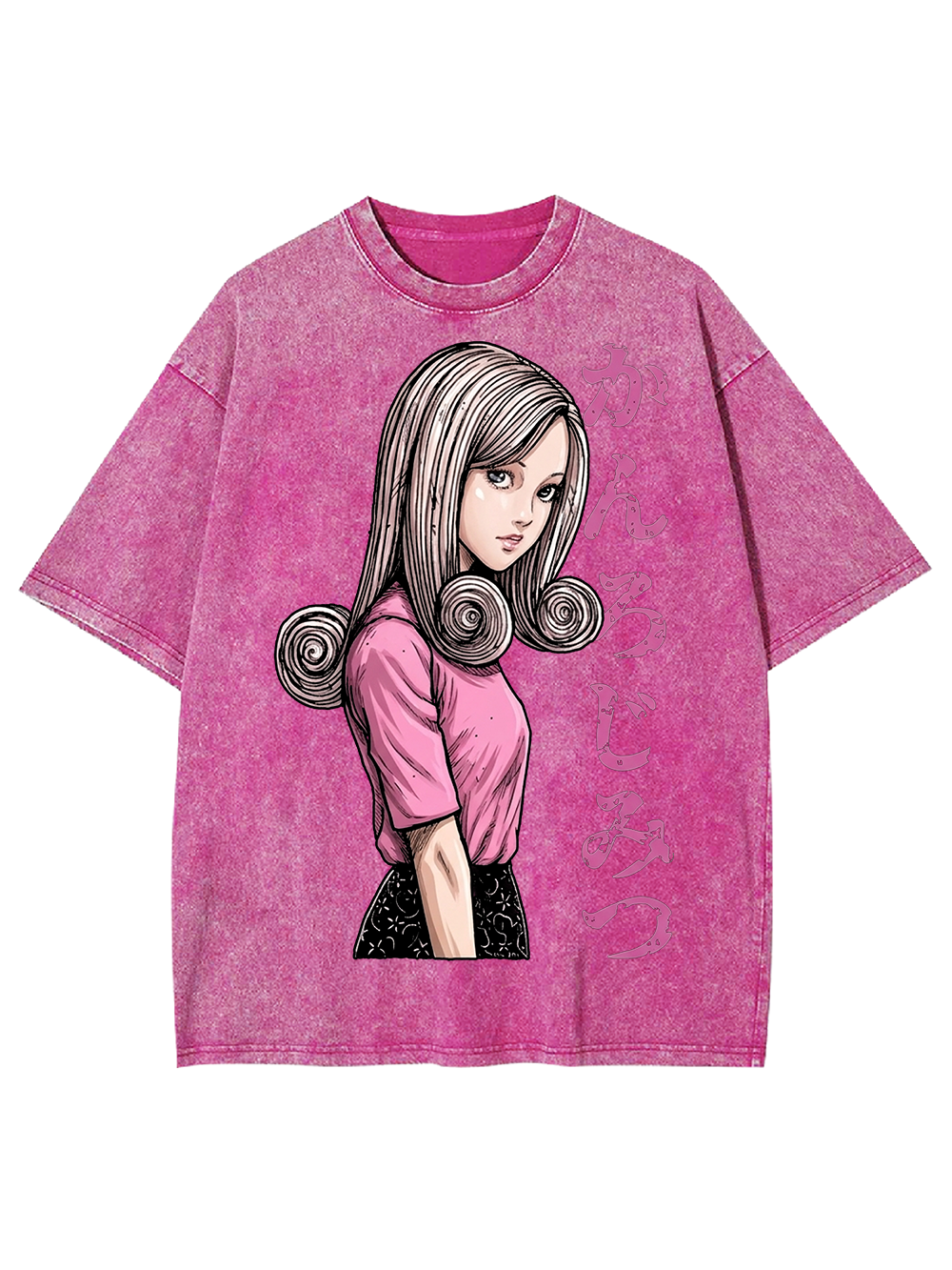 SPIRAL HAIRED GIRL IN PINK AAA WASHED TSHIRT