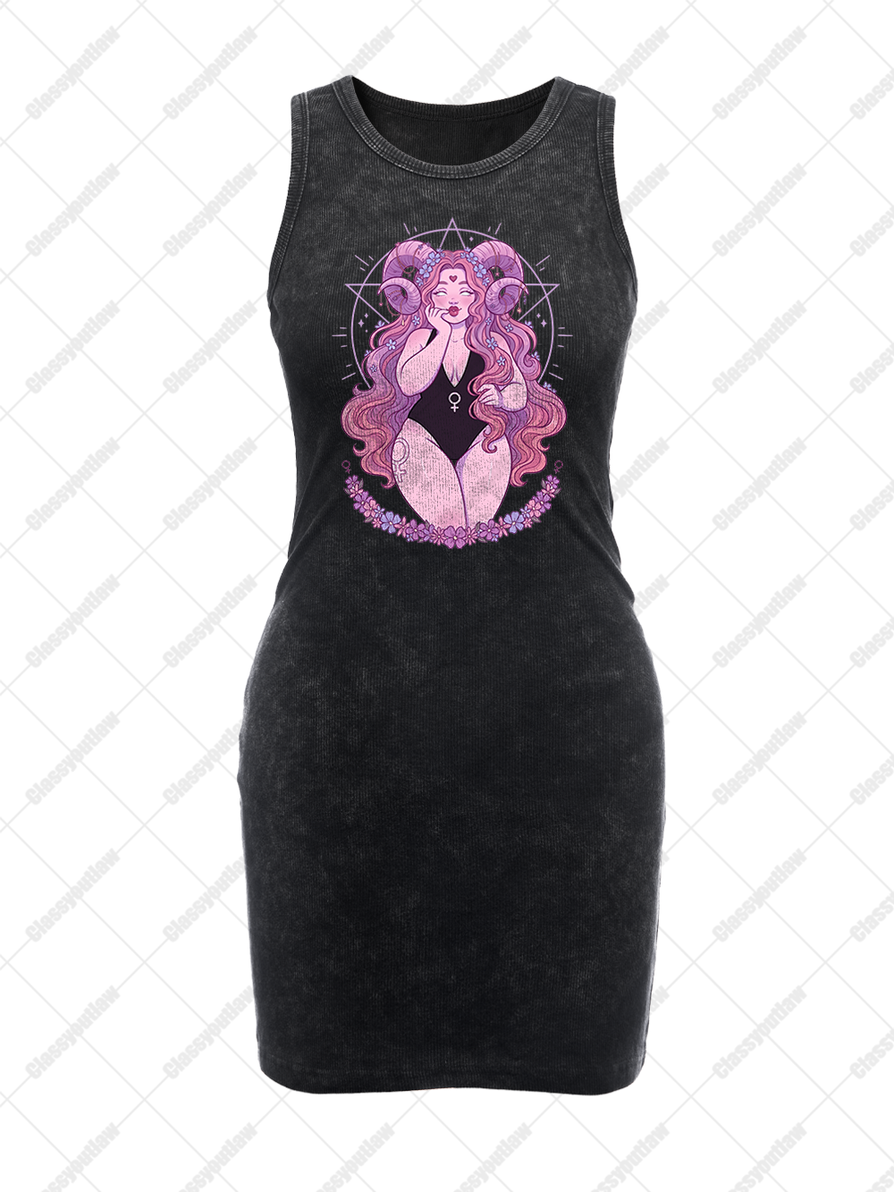 PASTEL GOTH ZODIAC LADY VINTAGE BODYCON TANK DRESS