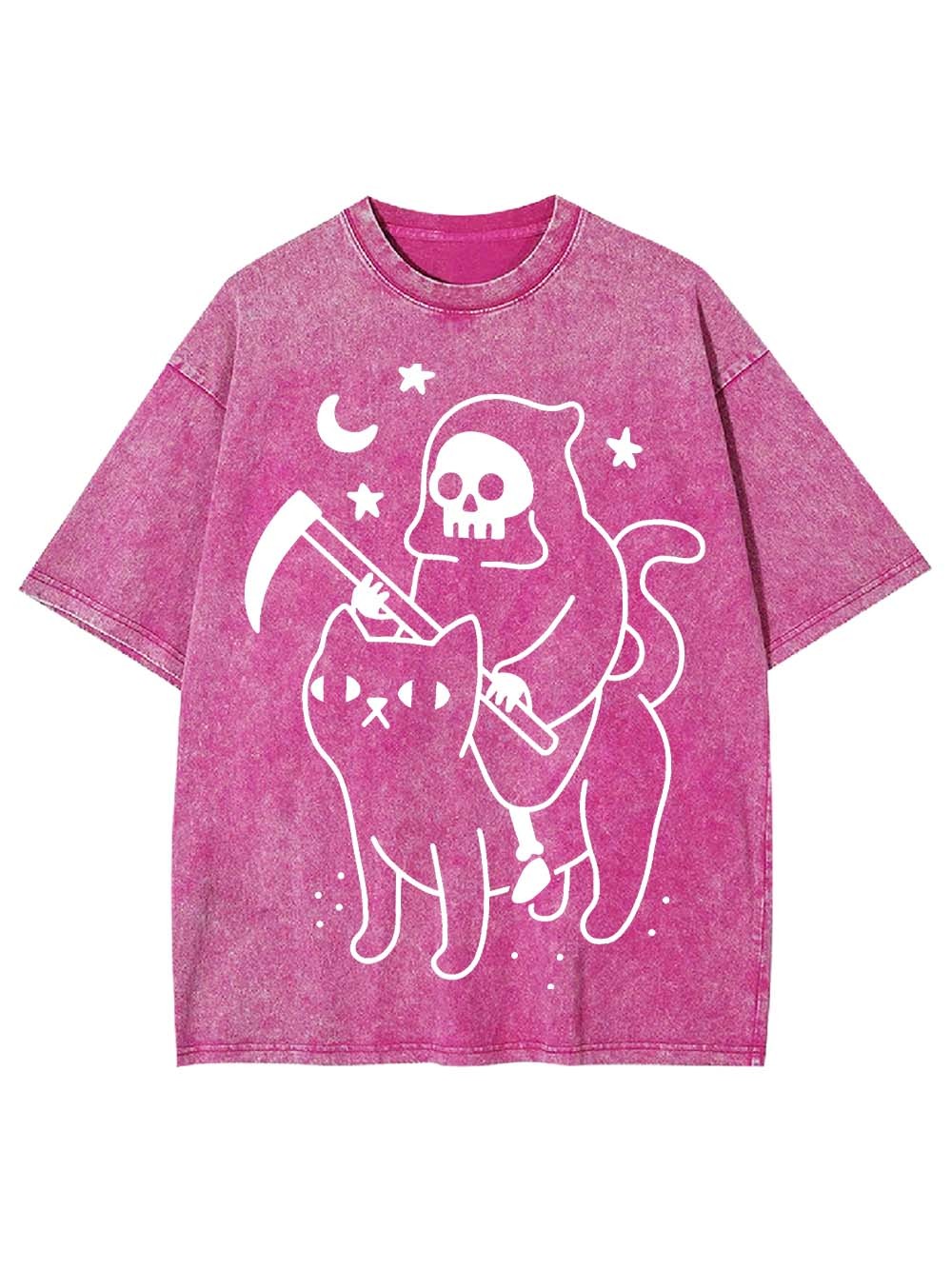 Grim Reaper's Cat Ride Washed Tshirt