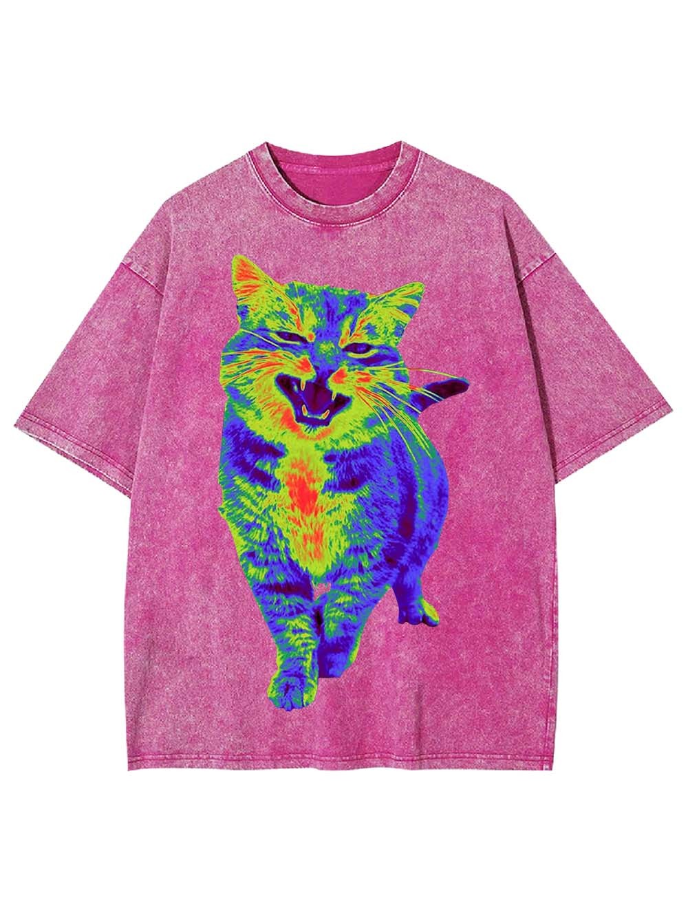 Psychedelic Roaring Cat Washed Tshirt