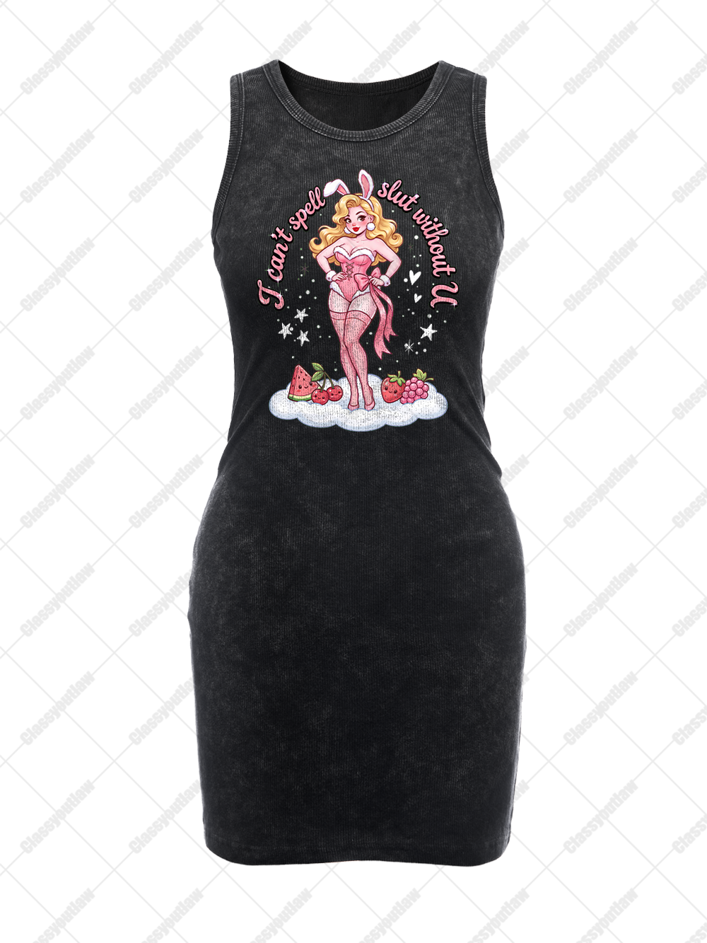 PINK BUNNY SLUT VINTAGE BODYCON TANK DRESS