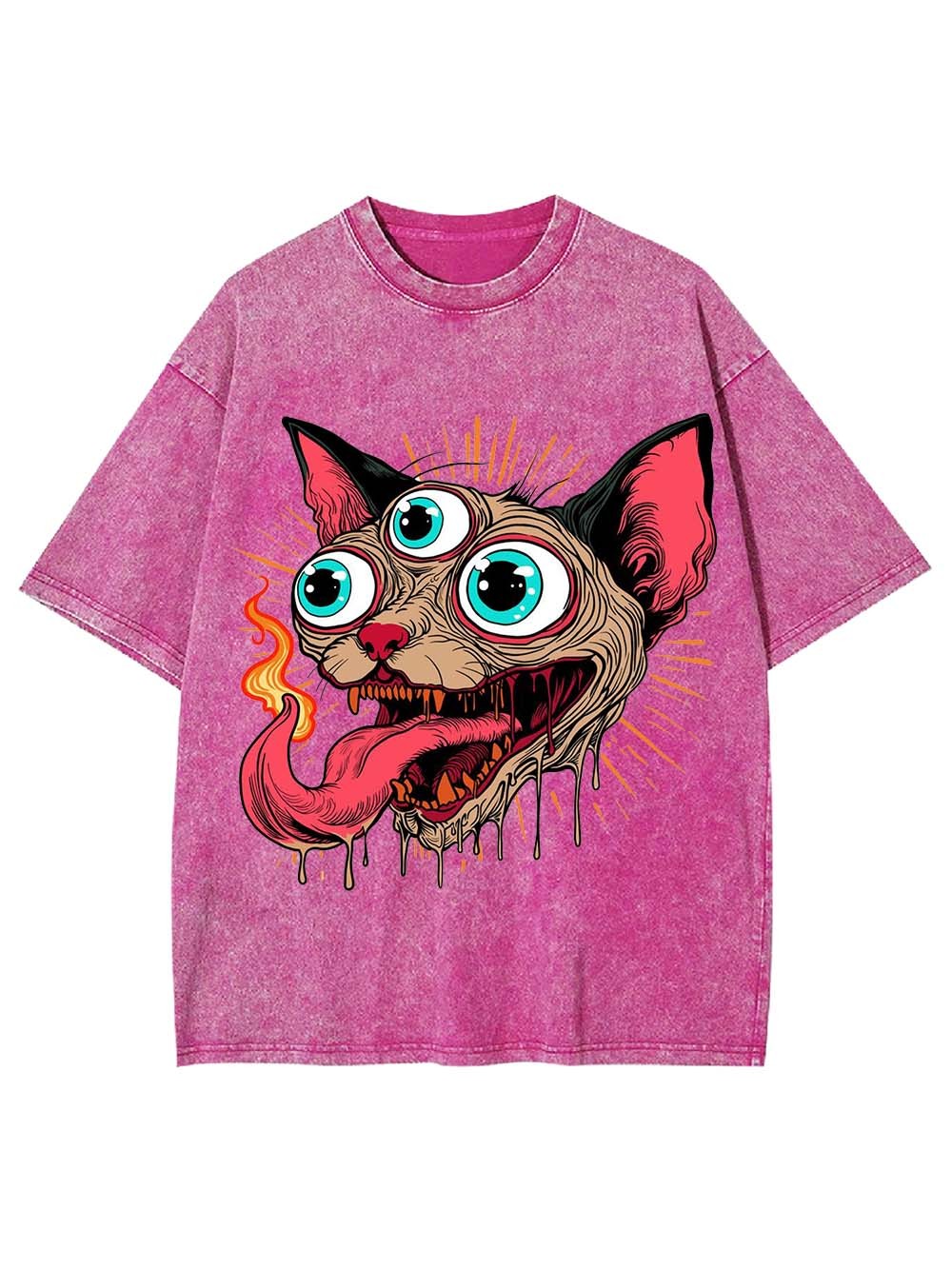 Flaming Three-Eyed Cat Washed Tshirt