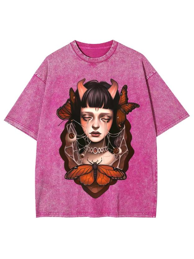 Butterfly Tears and Horns Washed Tshirt