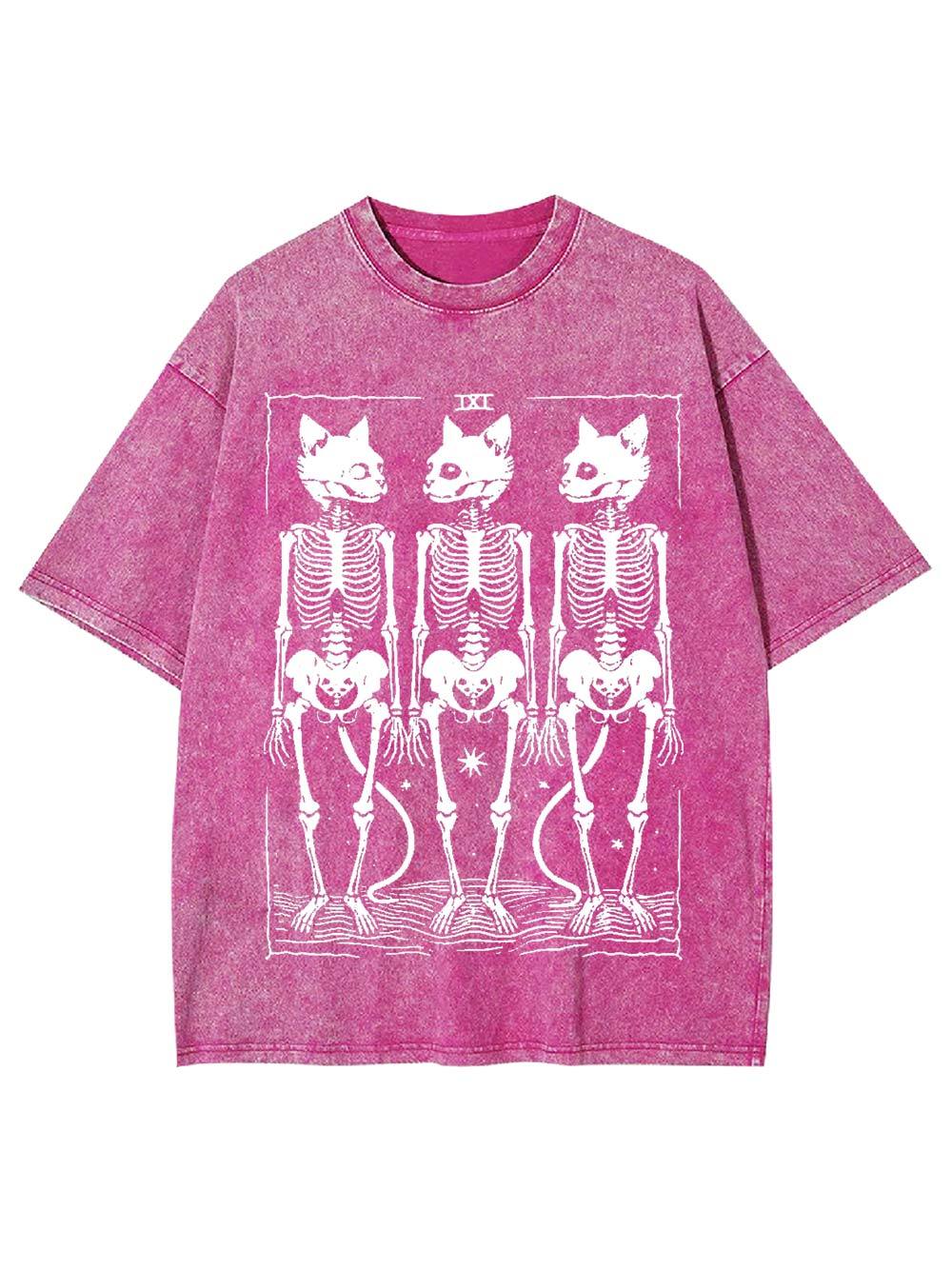 Feline Skeleton Trio Washed Tshirt