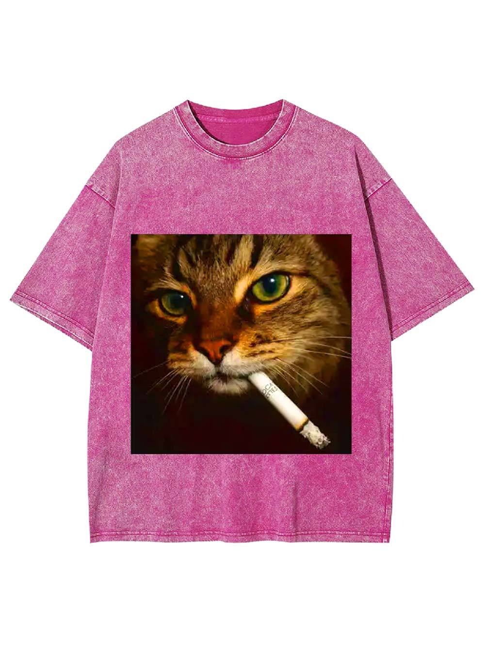 Smoking Cat Washed Tshirt