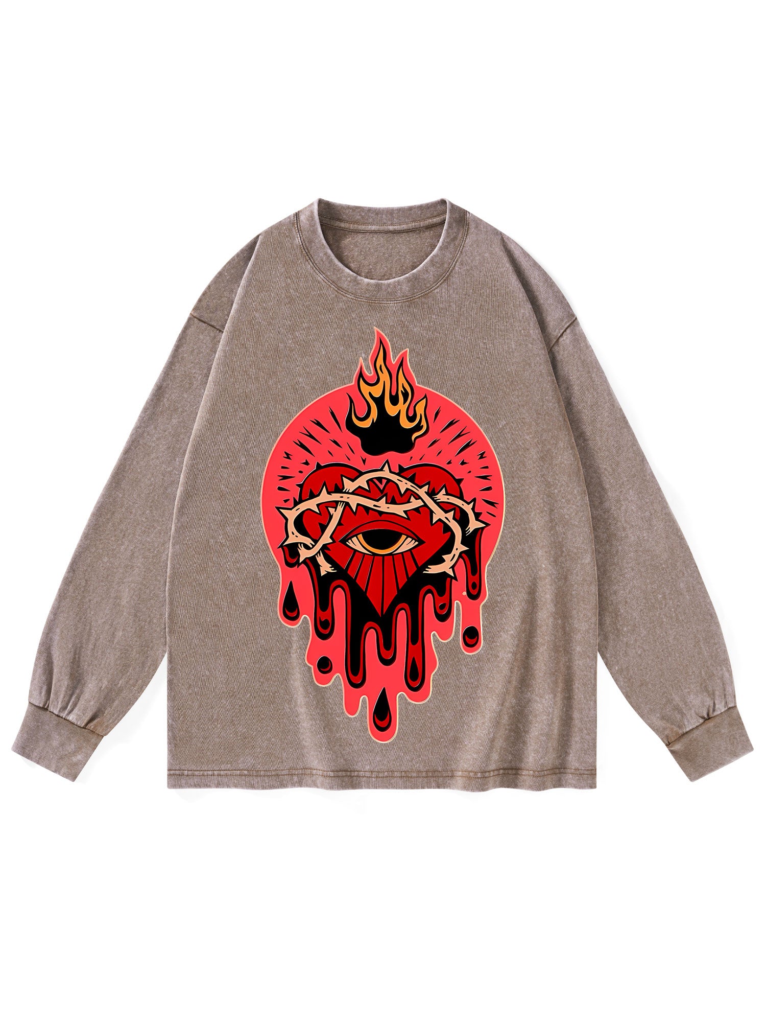FLAMING HEART WASHED LONG-SLEEVE TSHIRT