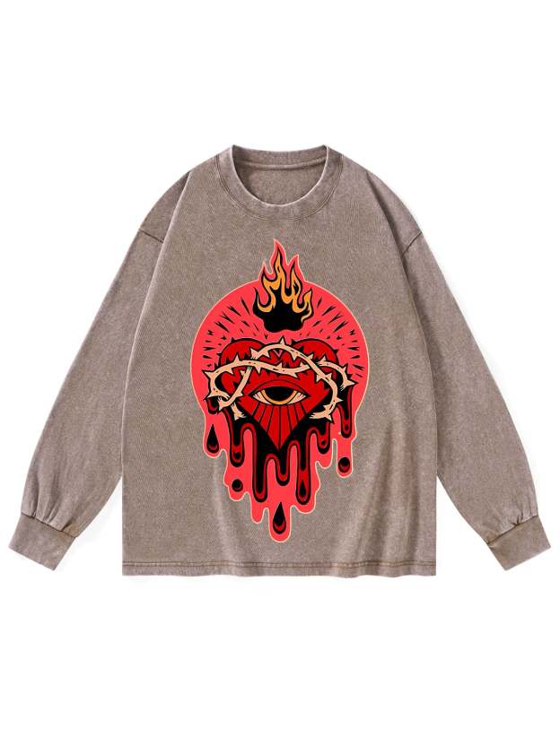 FLAMING HEART WASHED LONG-SLEEVE TSHIRT