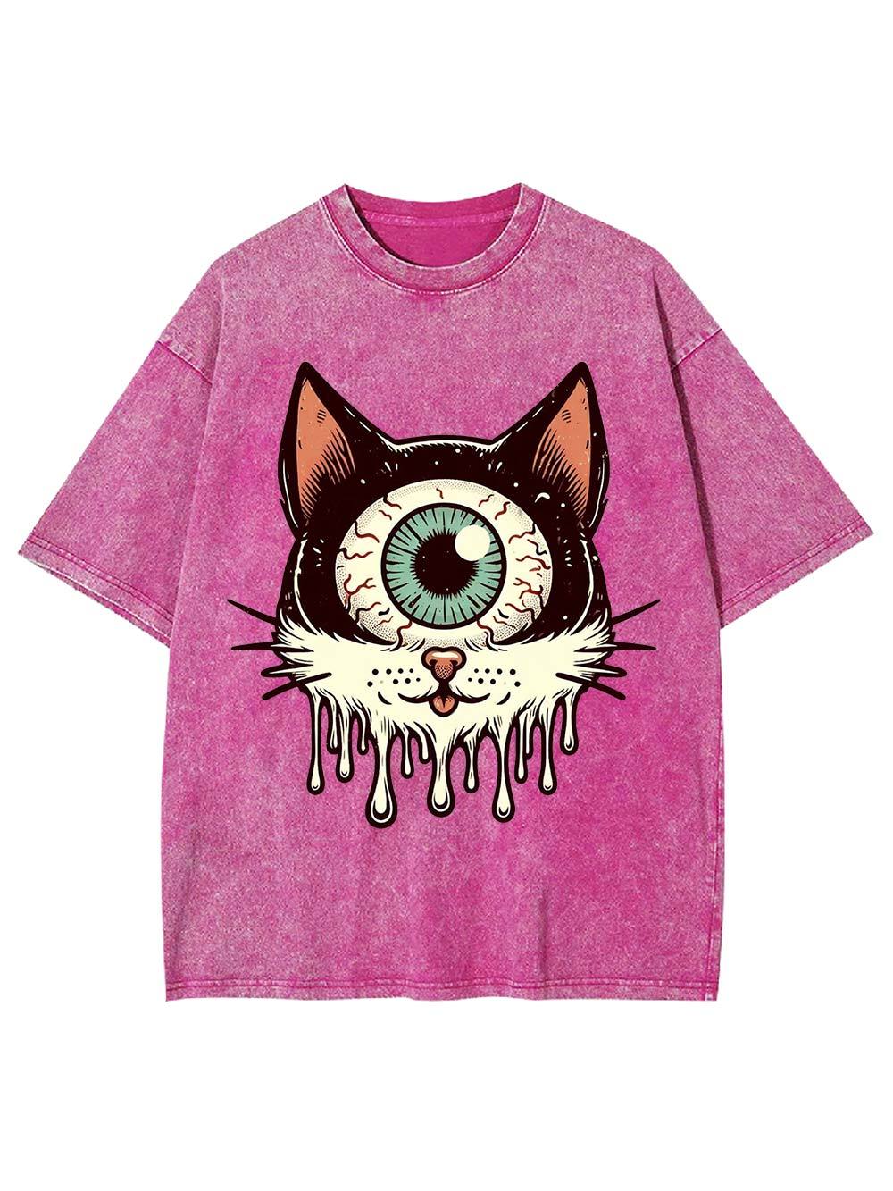 Melting Eyeball Cat Washed Tshirt