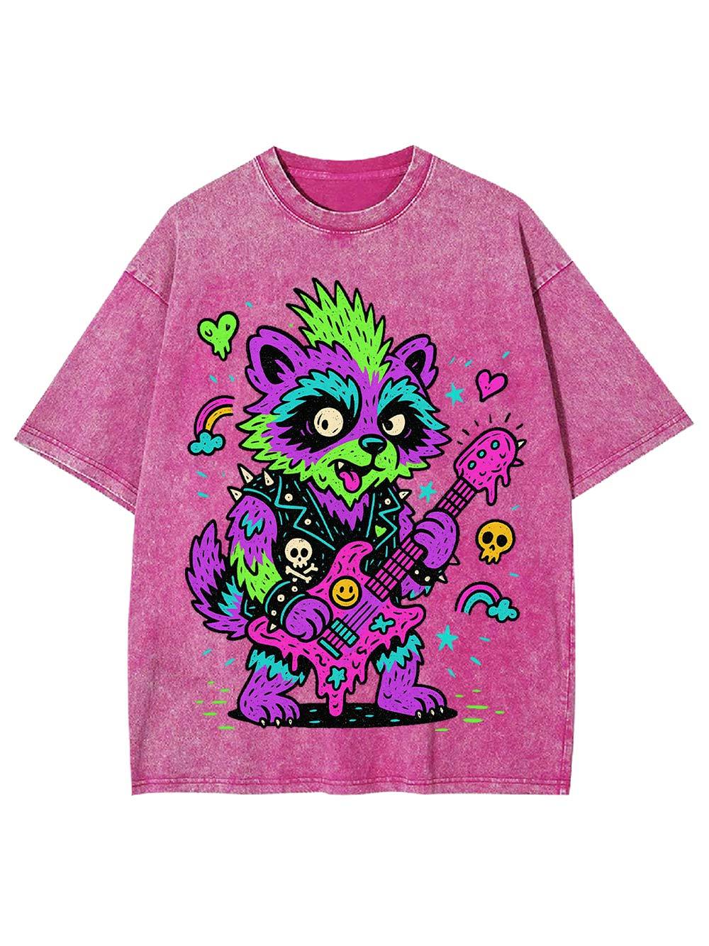 trippy raccoon Washed Tshirt-ClassyOutlaw Sale