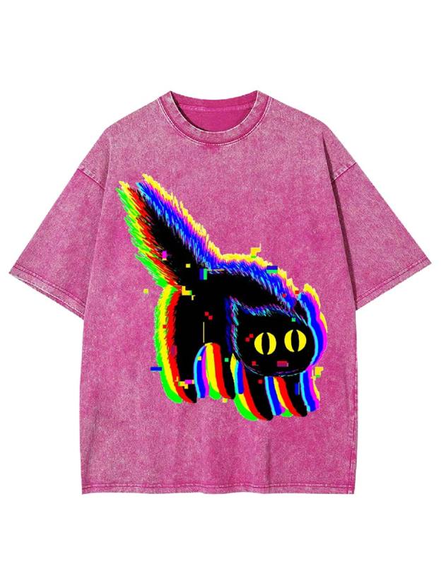 Glitchy Neon Cat Washed Tshirt