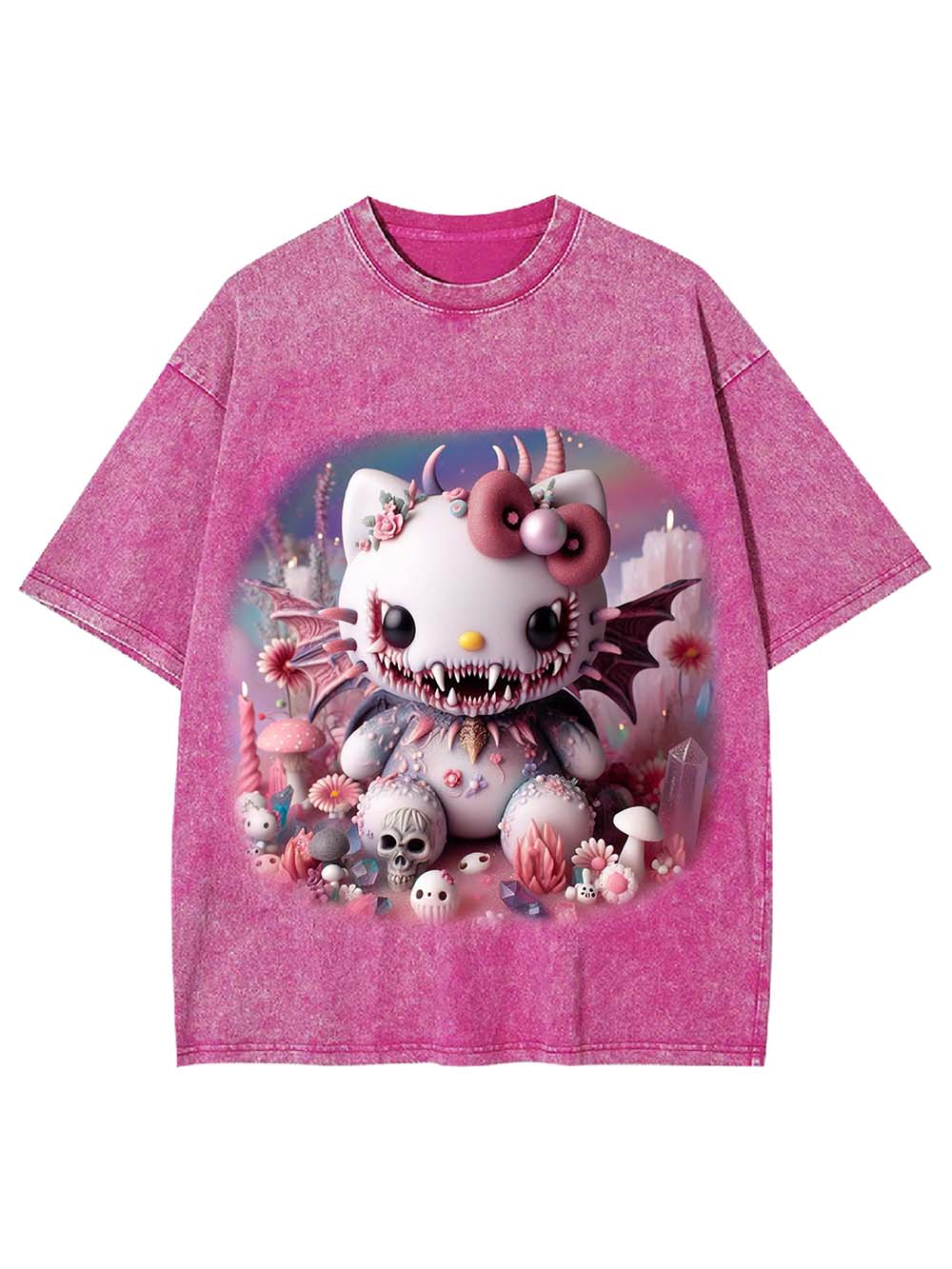CUTE NIGHTMARE KITTY WASHED TSHIRT