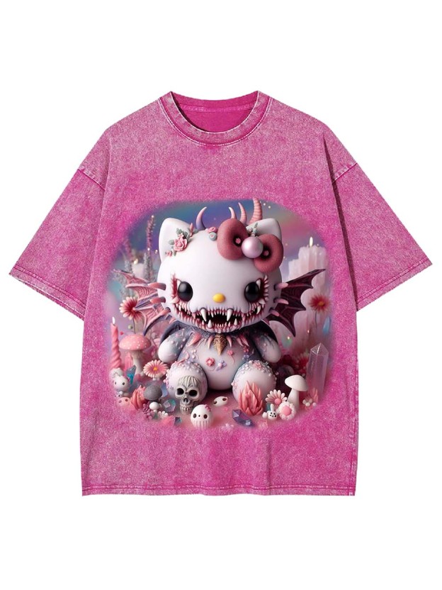 CUTE NIGHTMARE KITTY WASHED TSHIRT