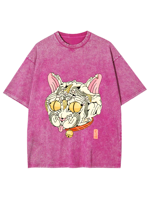 Cat of Many Faces Washed Tshirt