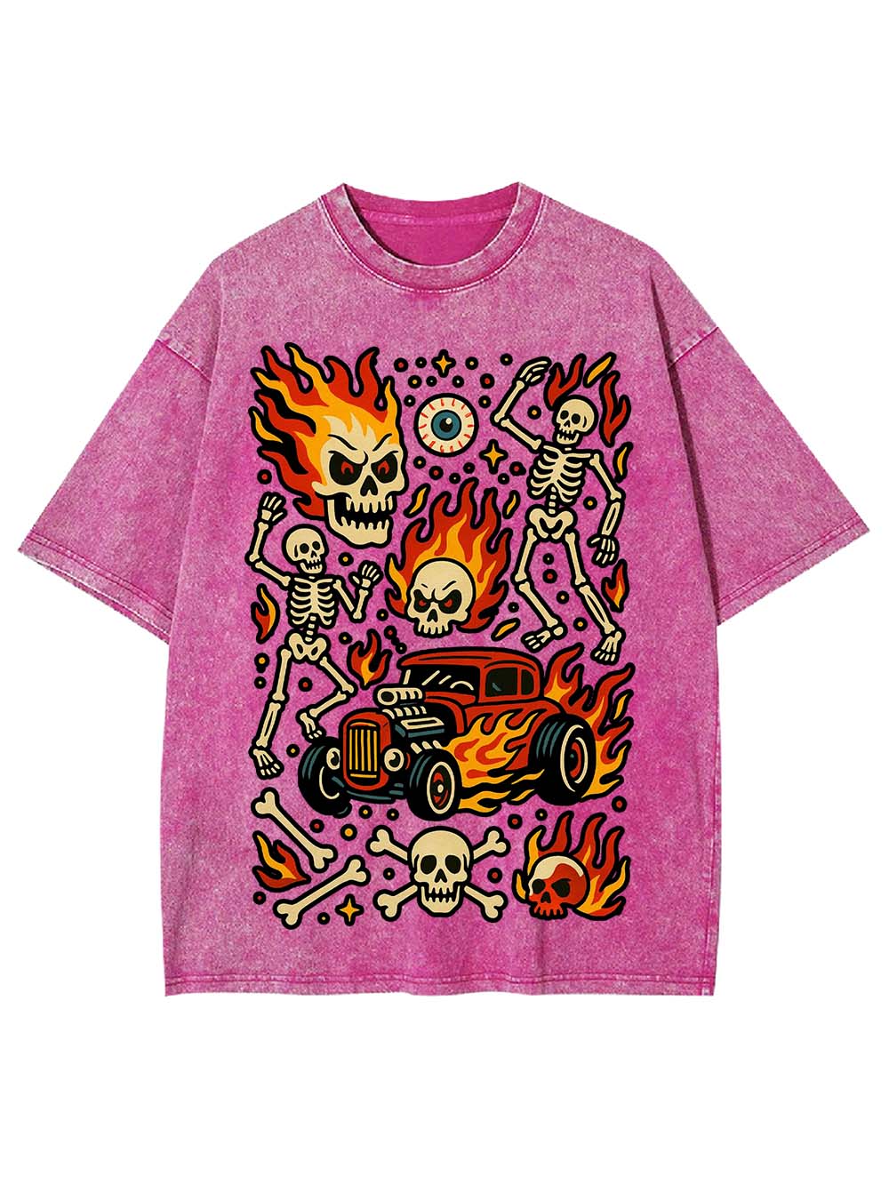 Flaming Skeleton Ride Washed Tshirt